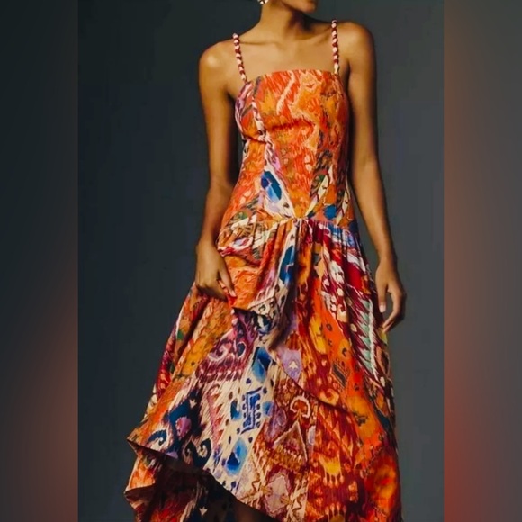 FARM Rio Dresses & Skirts - NWT Farm Rio Orange multicolored dress w/bead straps/concealed side zip